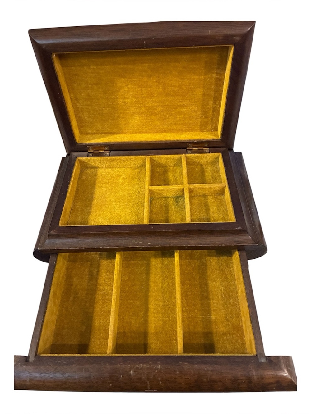 Mele Jewelry Box Wood With Gold Velvet Lining Wooden Jewelry Box Mustard Lining